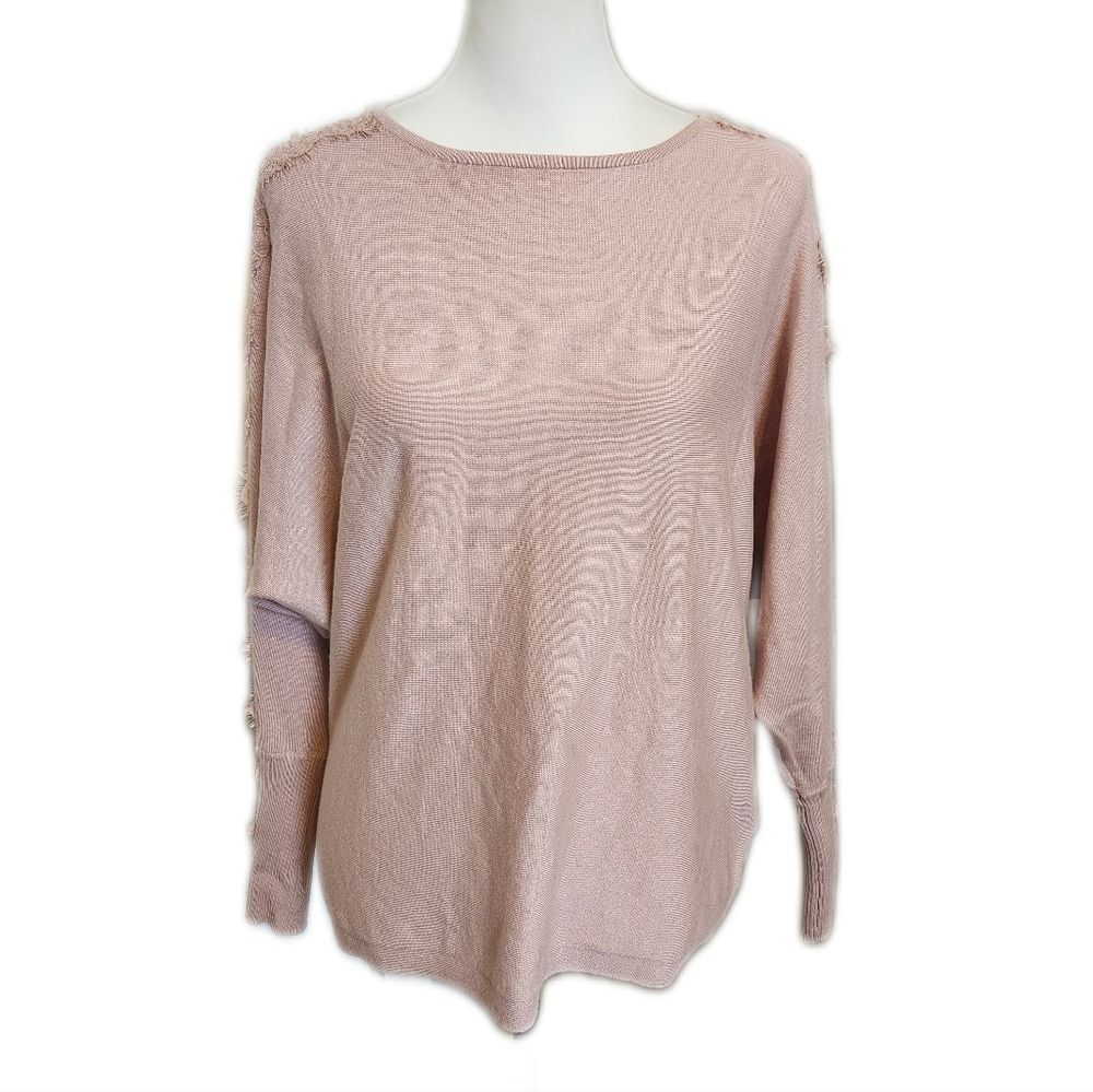 Cable & Gauge Dusty Pink Mauve Fine Knit Sweater, Lace Sleeves, Small